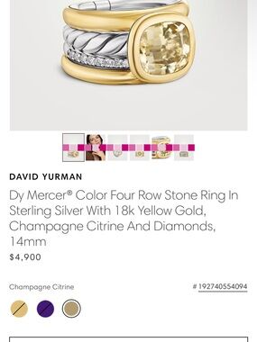 David Yurman Two-Tone Citrine and Diamond Four-Row Ring (size 7)